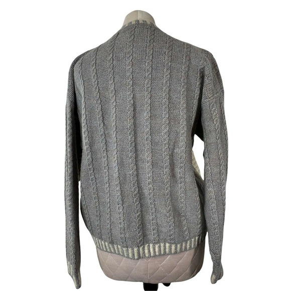 Vintage 80's Eddie Bauer All Week Long‎ 100% Wool Floral Cable Knit Cardigan XL - Picture 10 of 11